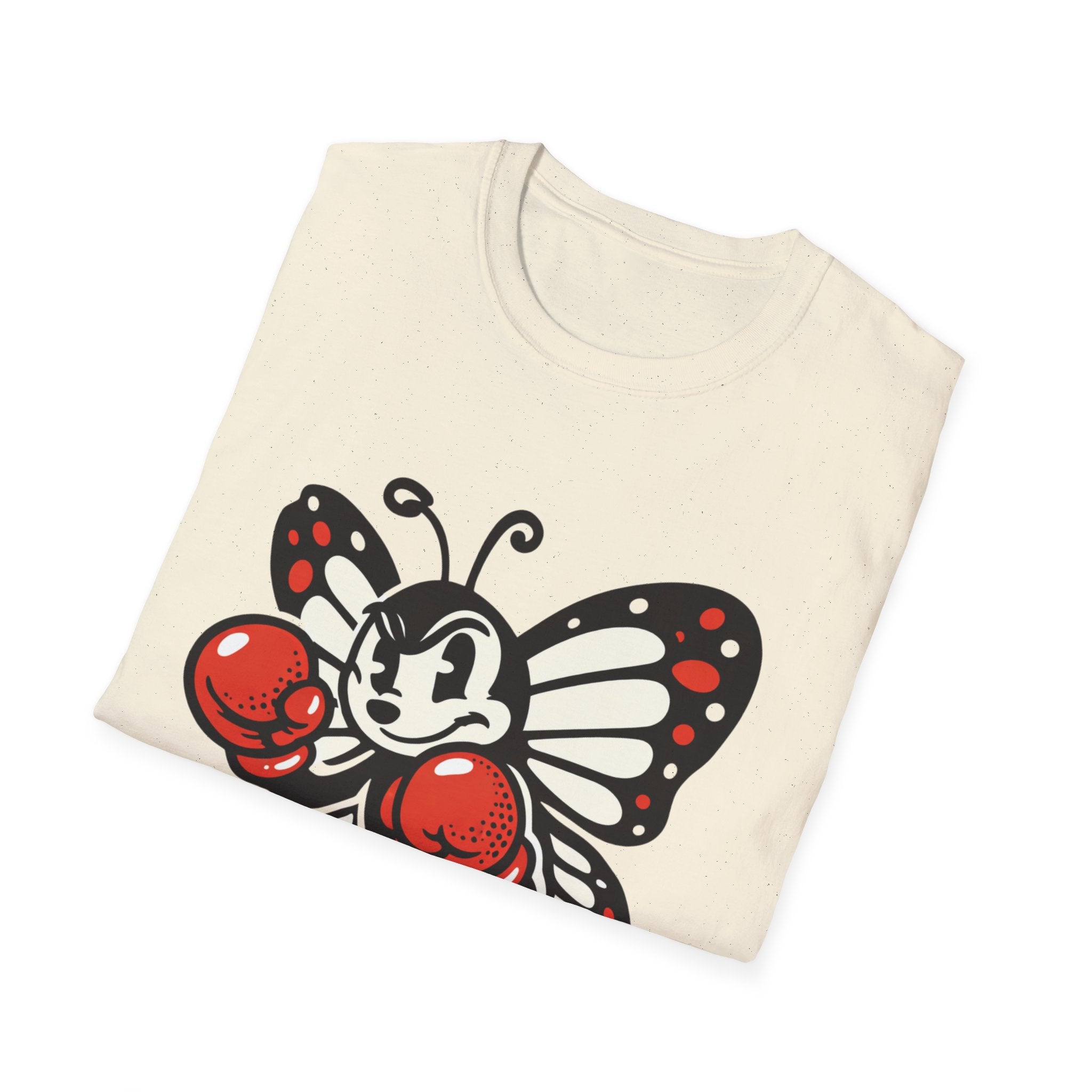 Boxing Butterfly T‑Shirt — Retro Mascot Graphic Tee for Fans of Sporty, Playful Style