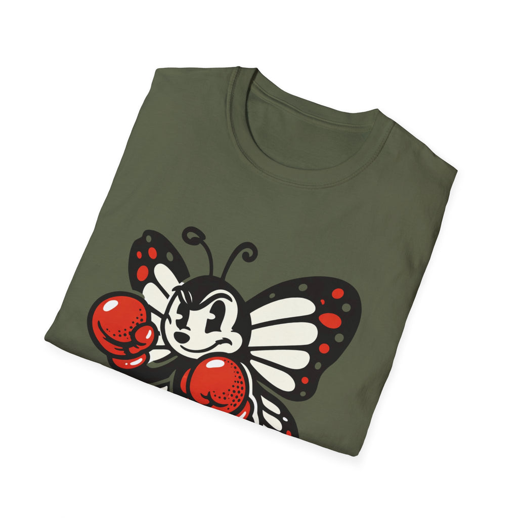 Boxing Butterfly T‑Shirt — Retro Mascot Graphic Tee for Fans of Sporty, Playful Style