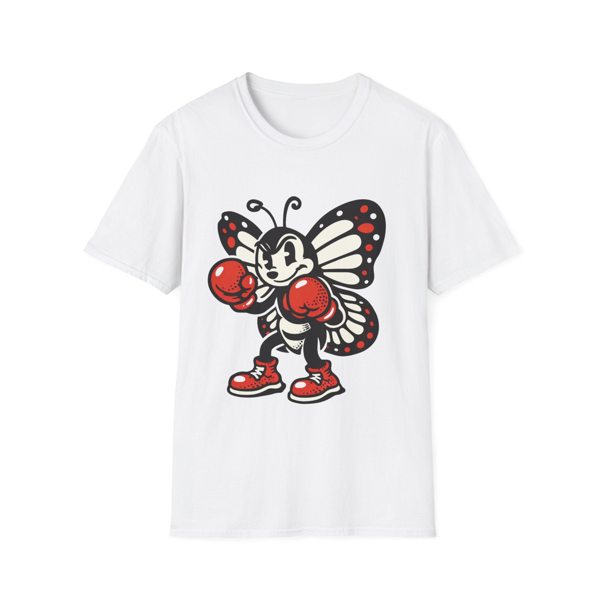 Boxing Butterfly T‑Shirt — Retro Mascot Graphic Tee for Fans of Sporty, Playful Style