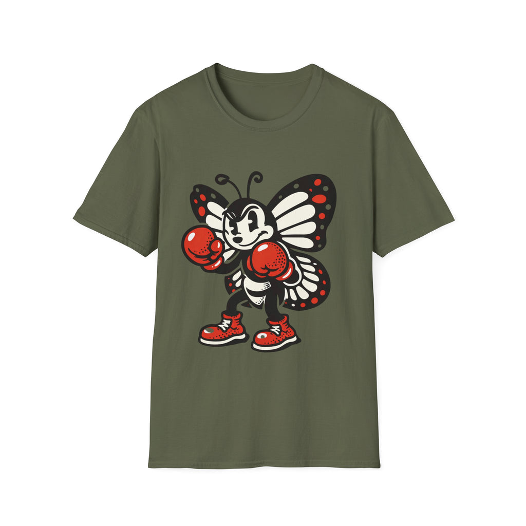 Boxing Butterfly T‑Shirt — Retro Mascot Graphic Tee for Fans of Sporty, Playful Style