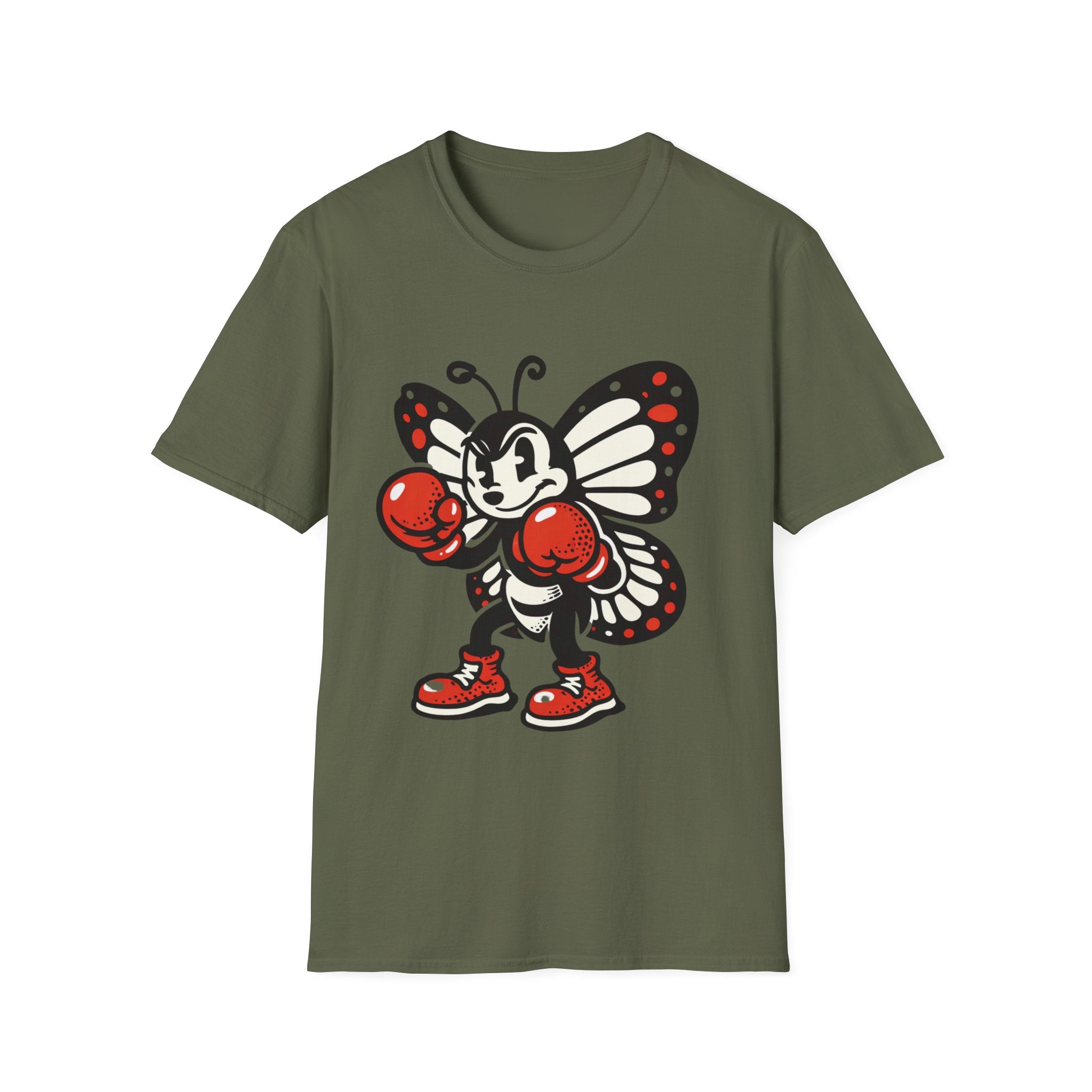 Boxing Butterfly T‑Shirt — Retro Mascot Graphic Tee for Fans of Sporty, Playful Style