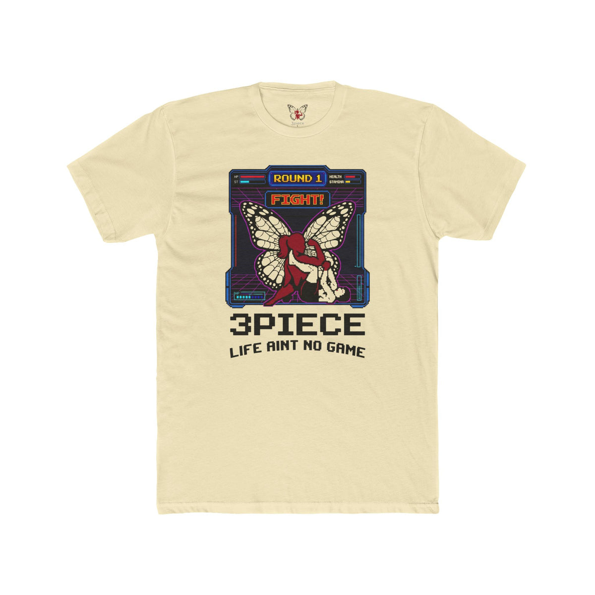 Retro Arcade Butterfly Tee — “3PIECE Life Ain't No Game” Graphic T-Shirt