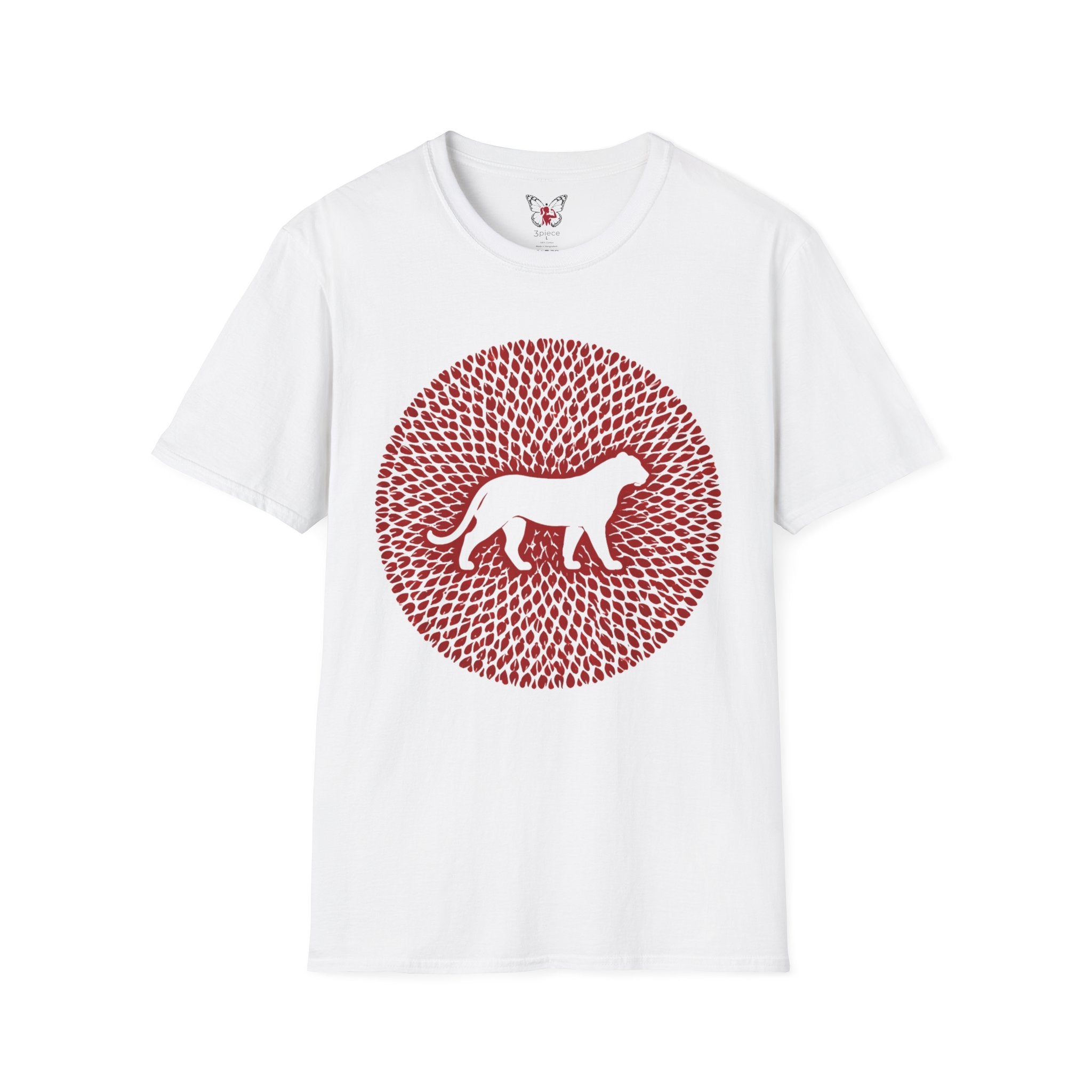 Panther Silhouette Mandala T-Shirt — Red Floral Pattern Tee for Cat Lovers