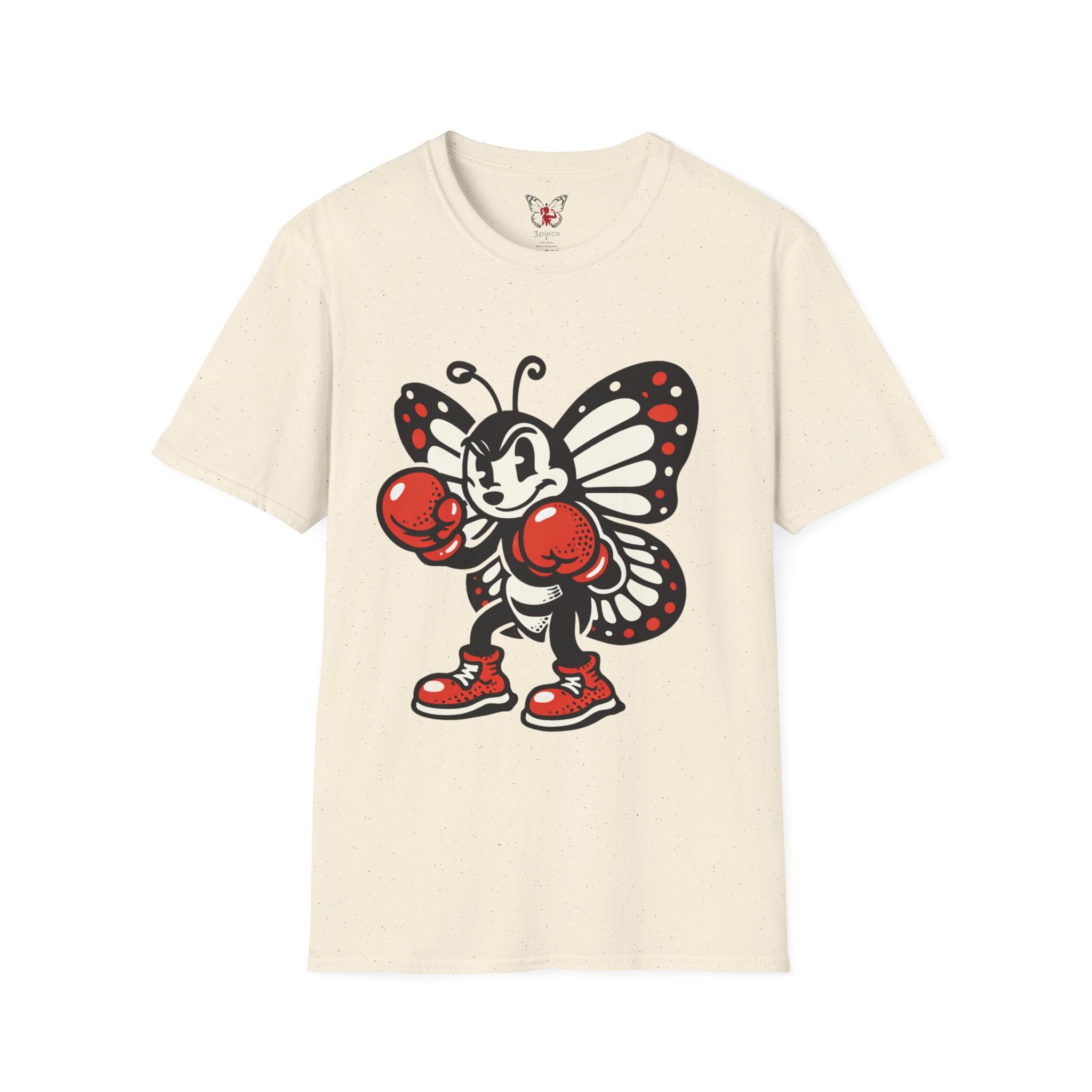 Boxing Butterfly T‑Shirt — Retro Mascot Graphic Tee for Fans of Sporty, Playful Style