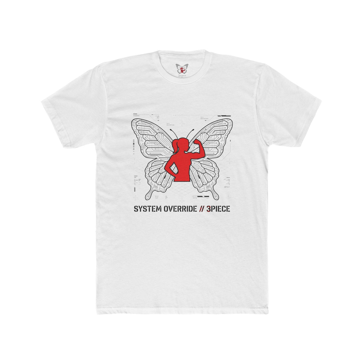 Butterfly Rebel Tee — "SYSTEM OVERRIDE // 3PIECE" Graphic Shirt