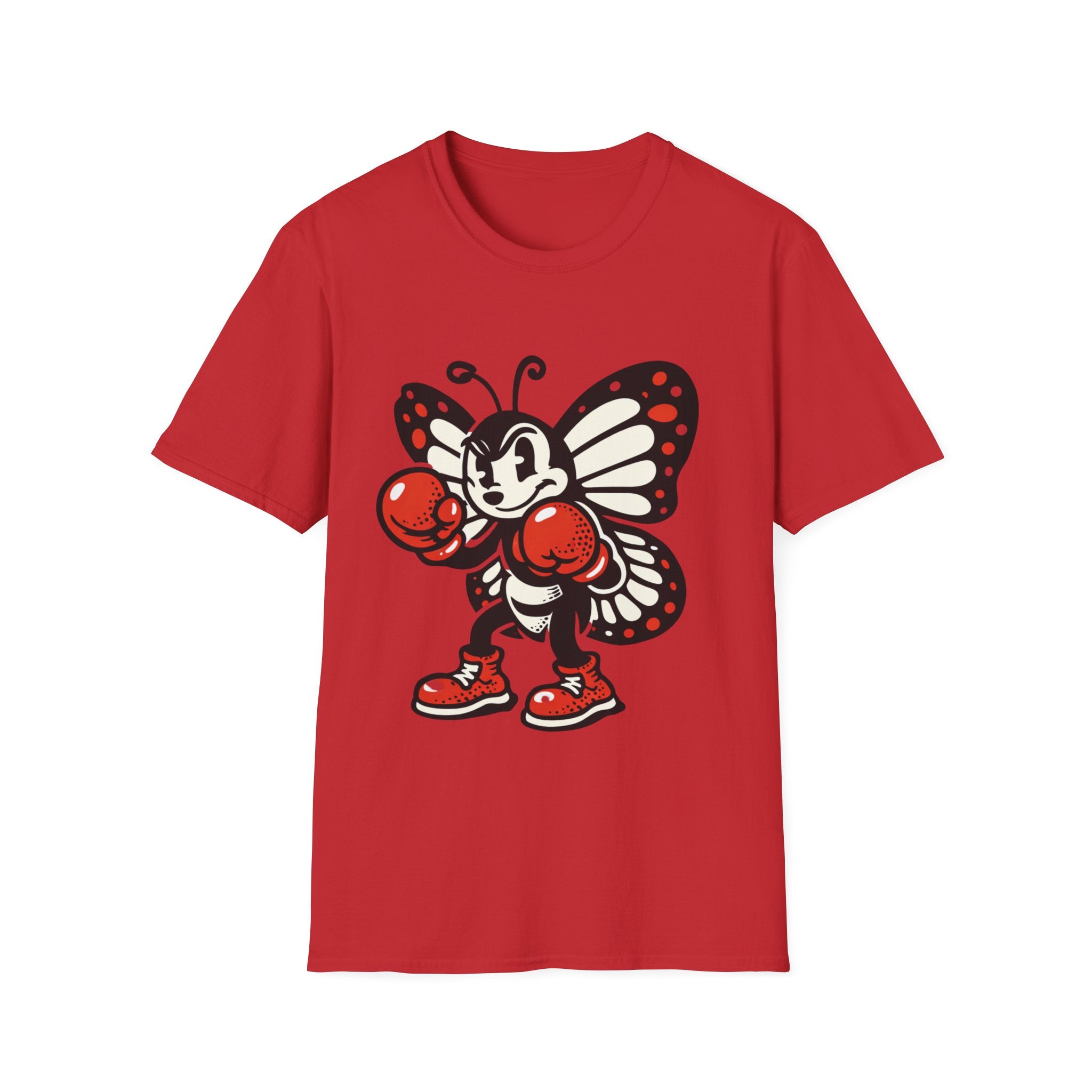 Boxing Butterfly T‑Shirt — Retro Mascot Graphic Tee for Fans of Sporty, Playful Style