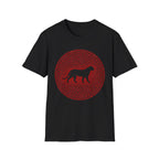 Dog Silhouette Mandala T-Shirt — Red Floral Pattern Tee for Dog Lovers