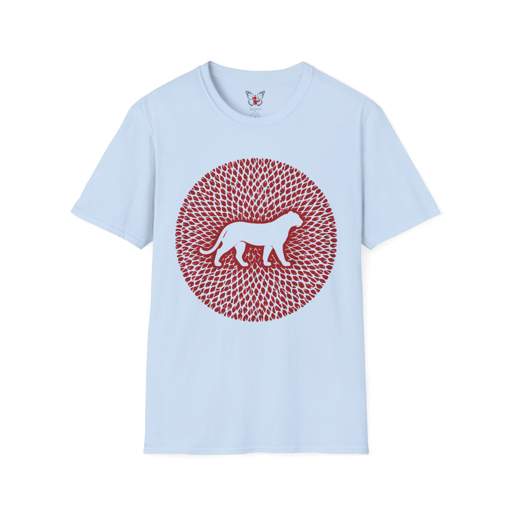 Panther Silhouette Mandala T-Shirt — Red Floral Pattern Tee for Cat Lovers