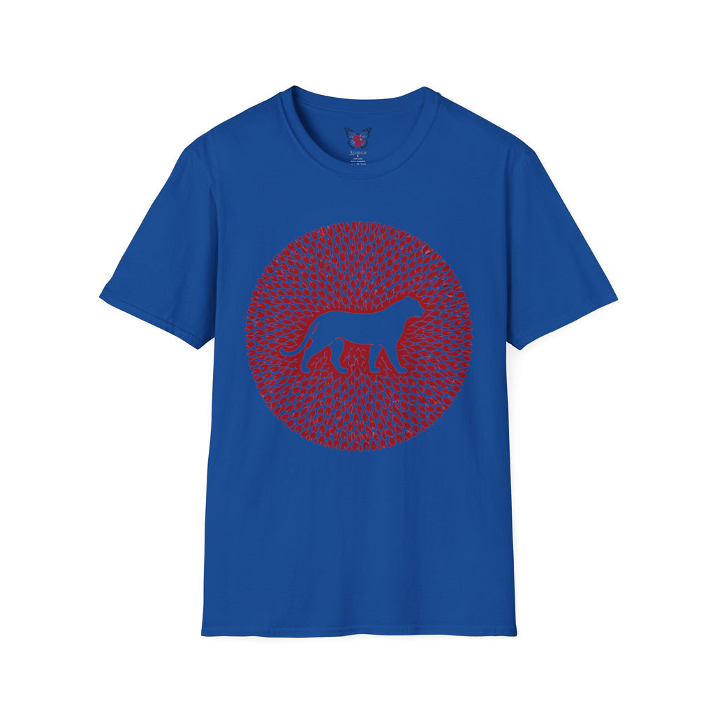 Panther Silhouette Mandala T-Shirt — Red Floral Pattern Tee for Cat Lovers