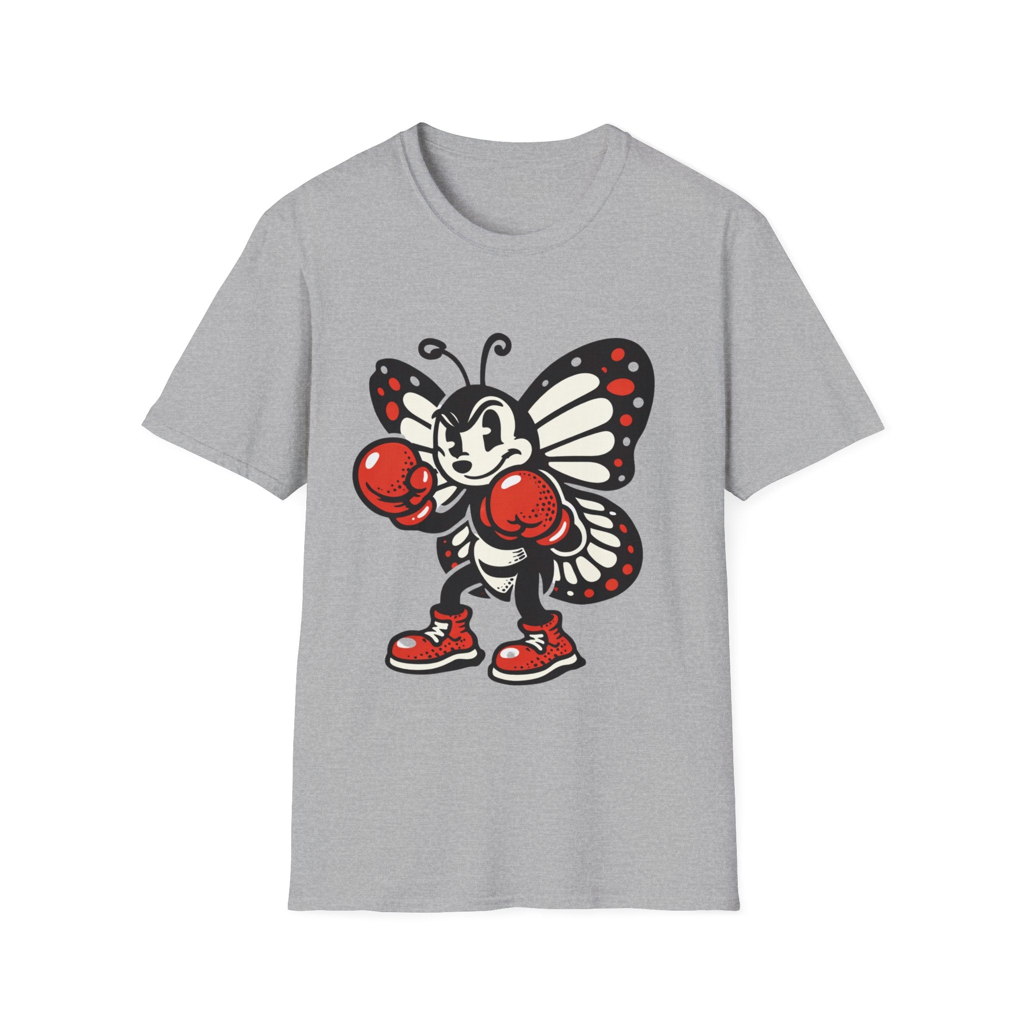 Boxing Butterfly T‑Shirt — Retro Mascot Graphic Tee for Fans of Sporty, Playful Style