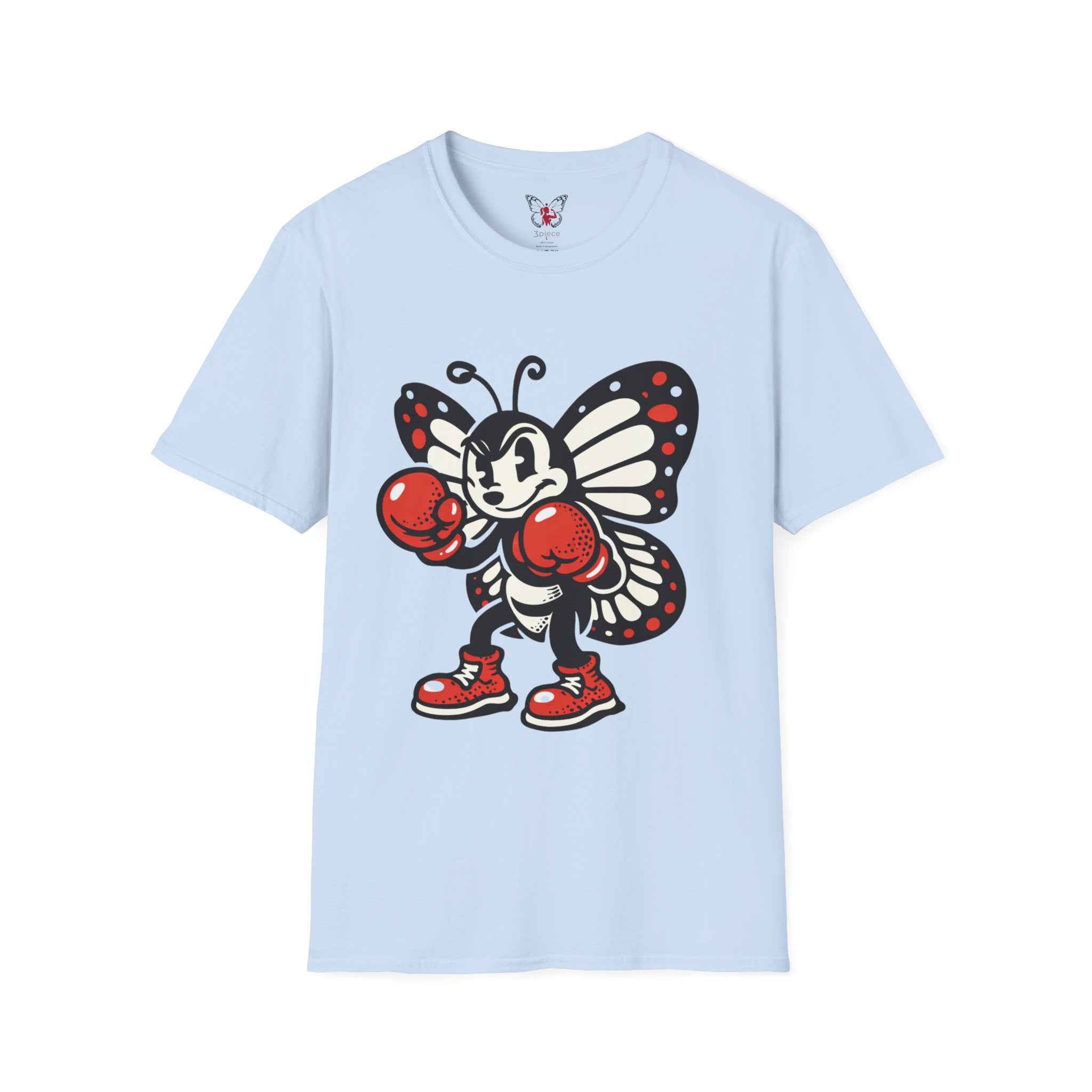 Boxing Butterfly T‑Shirt — Retro Mascot Graphic Tee for Fans of Sporty, Playful Style